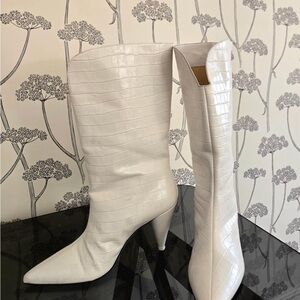 The Attico White Croc-Embossed Heeled Boots